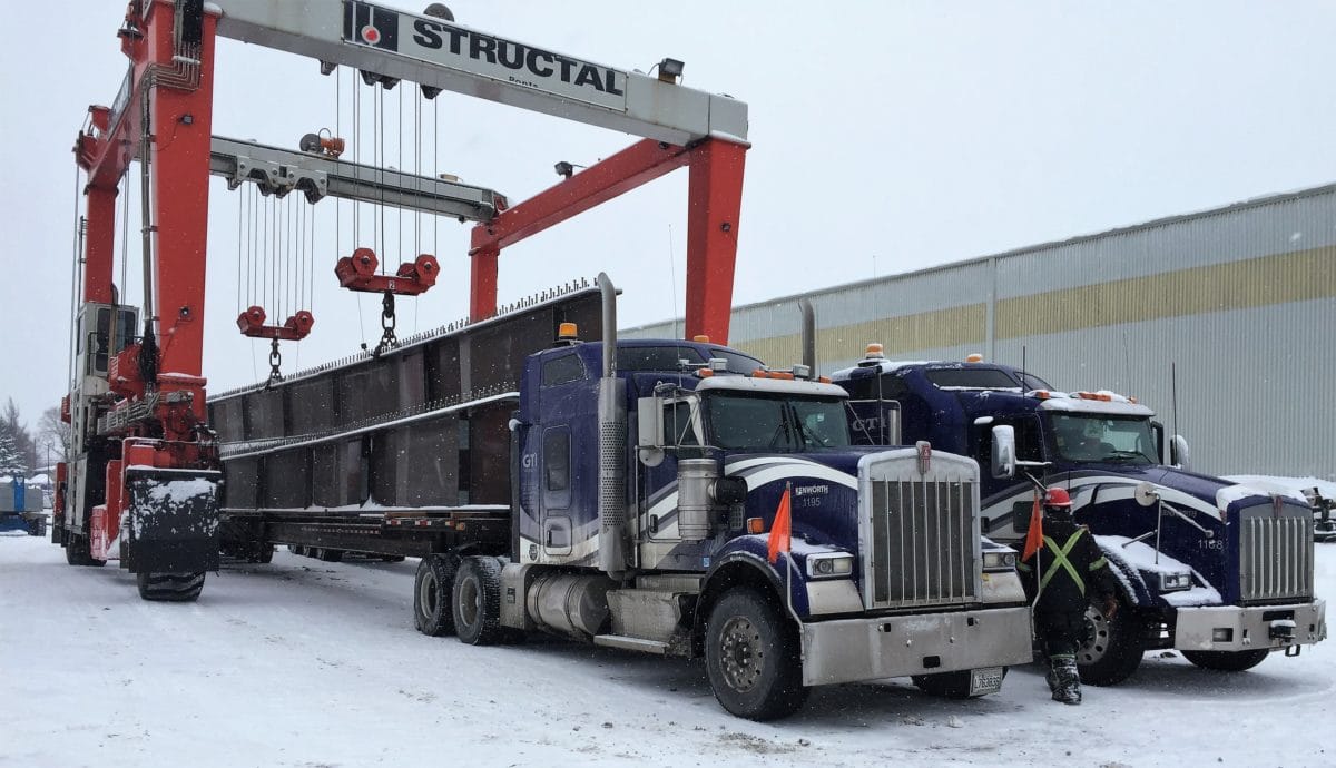 Bridge beams transport by truck