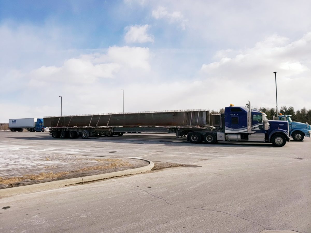 Bridge beams transport by truck