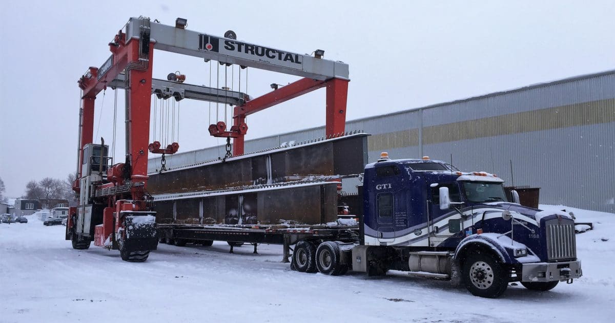 Bridge beams transport by truck